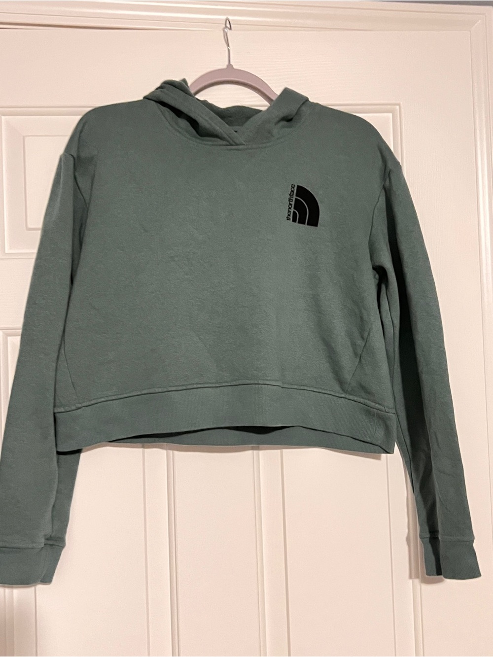 The North Face Cropped Hoodie in Sage Green with Logo